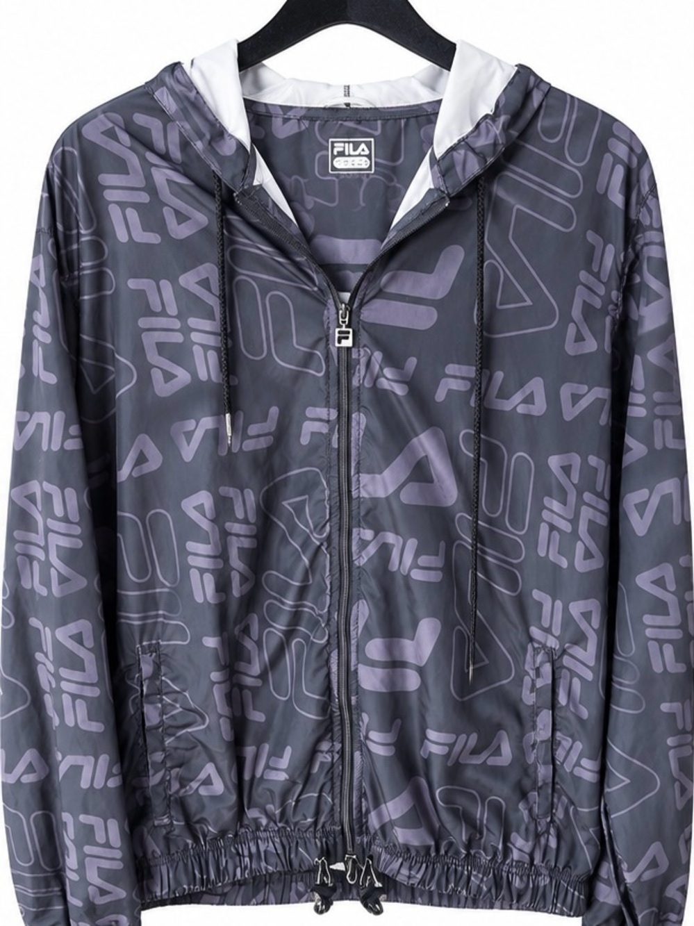 Rare FILA Gray Purple Logo Windbreaker Jacket with Hood